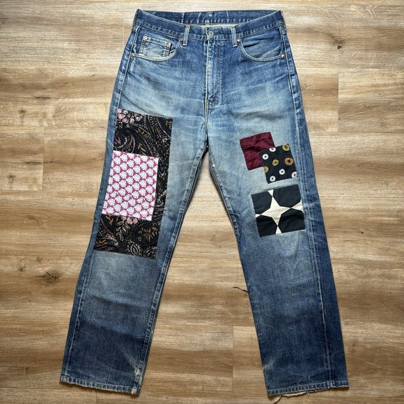 Levi's Other - Vintage Levi's 502xx Jeans Mens 32x30 Blue Custom Patchwork Big E Talon Zip